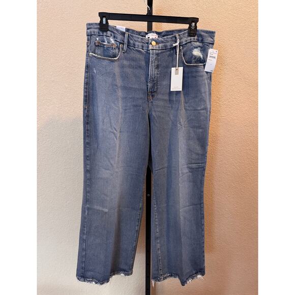 Good American Good Waist Palazzo Crop Jeans Distressed Indigo Size 18 NWT - Picture 3 of 12